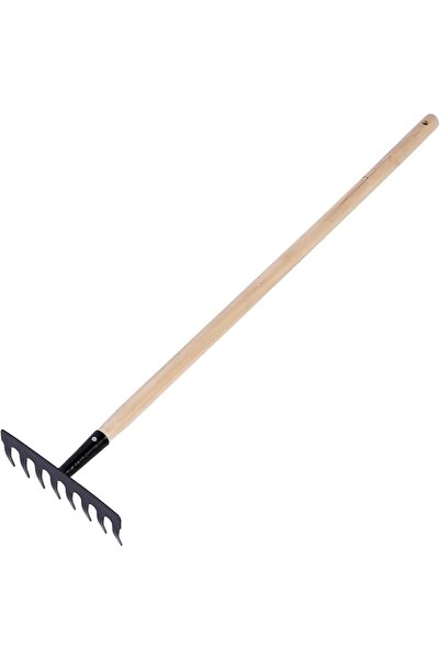 Lawazim Plastic Rake with Wooden Handle -9 Teeth Green- Lightweight Design wi...