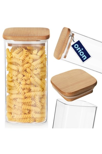 Orion Recipient din sticlă și bambus, ermetic, pentru produse uscate, de bucă...
