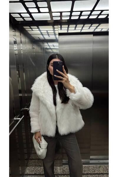MIZUKI Kadın Suni Kürk Ceket Peluş Şık Kısa Kürk Mont Kışlık Premium Cepli Dı...