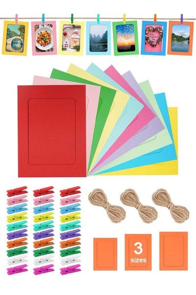 Generic 30 Pcs 3 Size Paper Picture Frames Photo Frames with 30 Wooden Clips ...