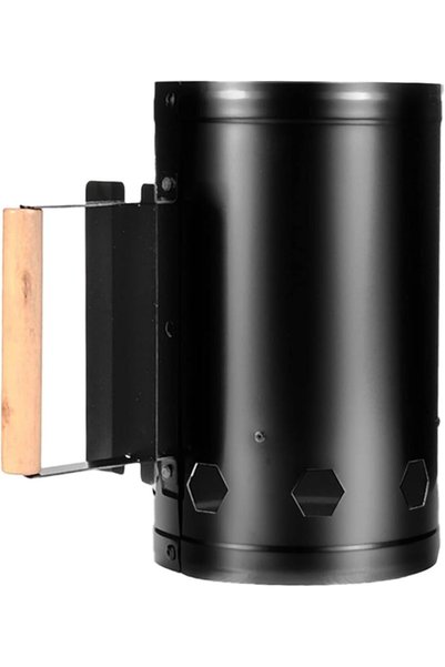 GENERAL Charcoal Chimney Starter with Wood Handle, Rapid Fire Starter Can, Bl...