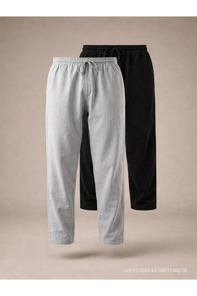 BigBrossBoutique Muške dvodijelne lanene pantalone svetlo sive - crne