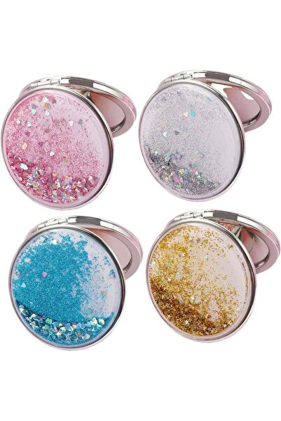 Generic 4PCS Quicksand Makeup Mirror, Double Sided Round Handheld Compact Cos...