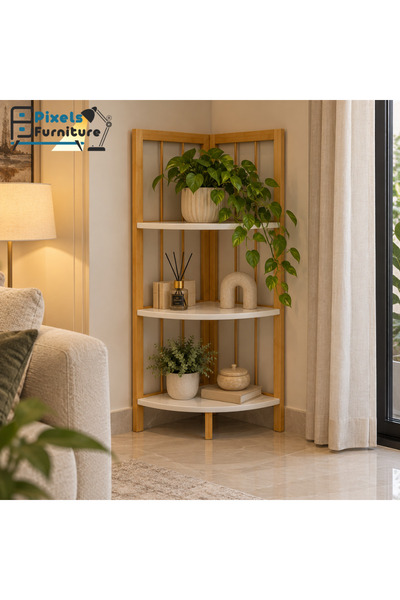 PixelsFurniture رف خيزران زاوية من بكسل الأثاث، ب 3 أرفف تخزين، رفوف تخزين مت...