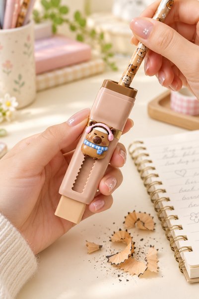 NaSaDAN Kapibara Sürgülü Silgi ve Kalemtıraş 2’si 1 Arada – Capybara Kalemtır...
