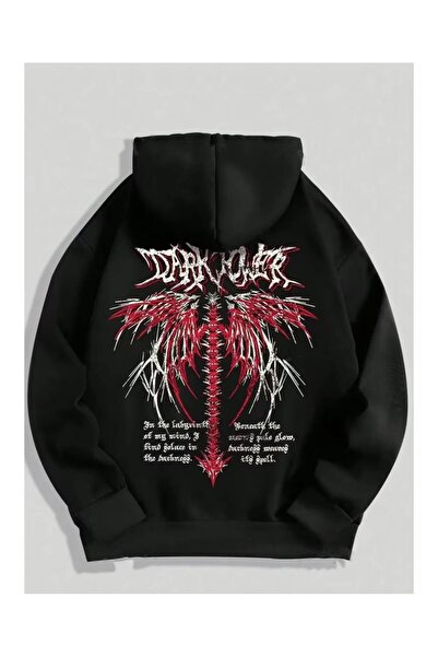 Minga London Siyah Gotik Tarzı Sırt Baskılı Oversize Sweatshirt
