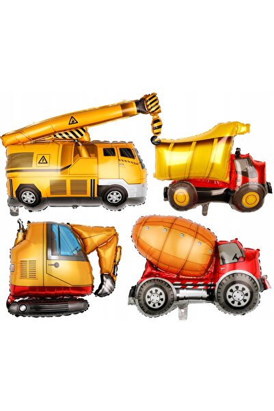 NO BRAND Baloane din folie EXCAVATOR MACARĂ BETONIERĂ set 4 bucăți