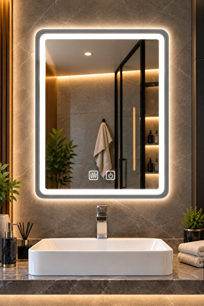 SANITEXPERT Oglindă de baie cu LED SaniLux 750×900 mm, ramă gri, 24W, control...