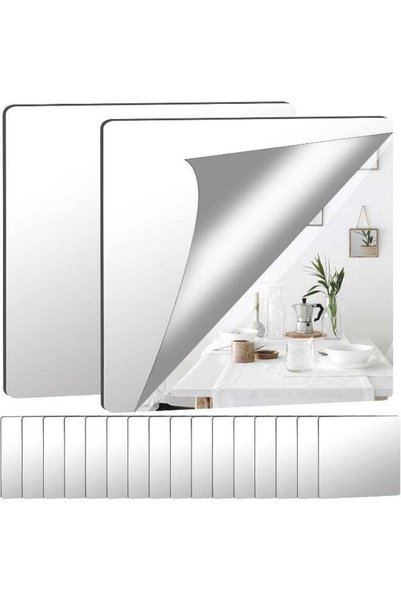 Generic Pack of 8 Self-Adhesive Tile Mirrors, 20 x 20 cm, Self-Adhesive Flexi...