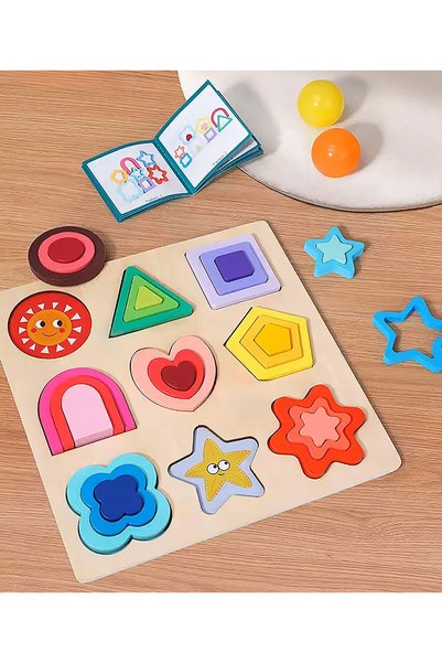 NiceKids Puzzle din lemn cu forme de potrivire, figuri educative Montessori