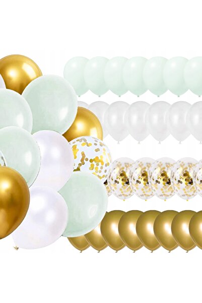 Springos Set de 50 de baloane aurii, confetti, alb, auriu, mentă, pentru zi d...