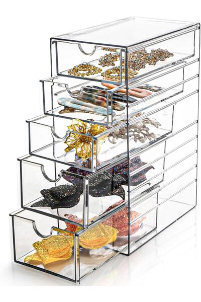Acshio Clear Hair Accessory Organizer Box, Plastic Hair Tie Organizer Storage...