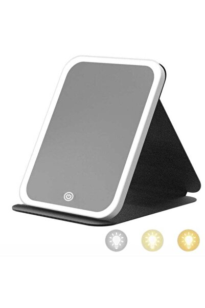 Generic Travel Makeup Mirror with LED Light, Magnetic Leather Cover Folding V...