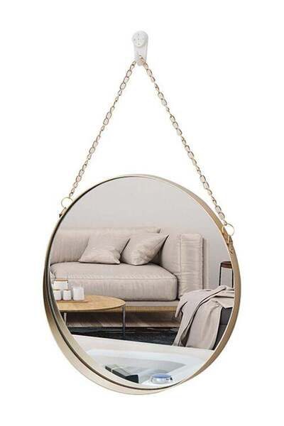 Generic Round Wall Hanging Mirror Gold/Clear 25x38cm