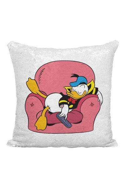 Generic Donald Duck Sequined Throw Pillow White/Silver/Red 16x16inch
