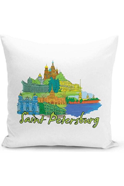 Generic Saint Petersburg Themed Decorative Throw Pillow White/Green/Blue 40x40cm