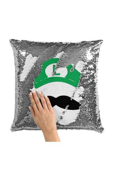 Generic Mustache Green Sequin Throw Pillow With Stuffing Multicolour 16x16inch