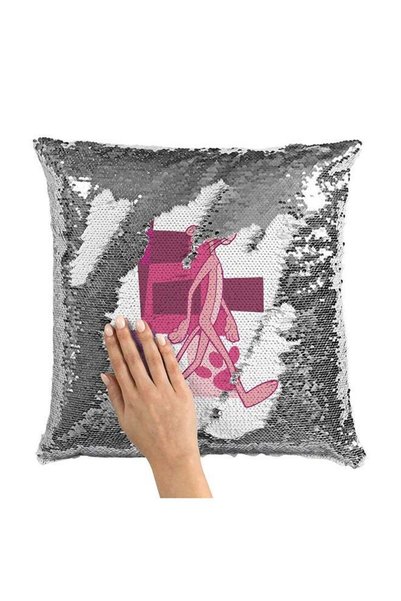 Generic Pink Panther Walking Sequin Throw Pillow With Stuffing Multicolour 16...