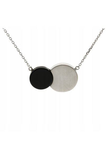 NO BRAND Colier elegant cu onix din argint placat cu rodiu