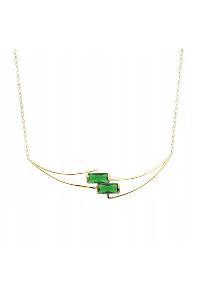 NO BRAND Colier cu piatră de zircon verde, placat cu aur, din argint