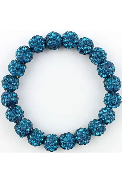 NO BRAND Brățară elastică cu mărgele Shamballa albastre, lucrată manual