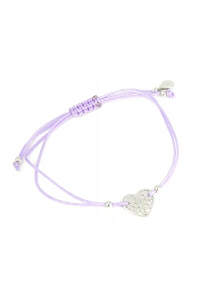 NO BRAND Brățară șnur cu inimă ajurată argintiu violet