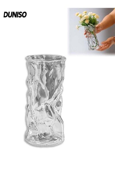 Generic Cylinder Glass Vase,Handmade Glacier Clear Vase,Decorative Flower Vas...
