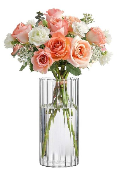 Generic Glass Cylinder Vases, Bud Vase for Centerpieces, 8 Inch Tall Ribbed V...