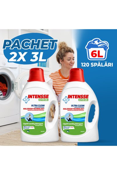 INTENSSE Senses and Scent Pachet Detergent Lichid Ultra Clean 2 x 3L, 120 Spă...