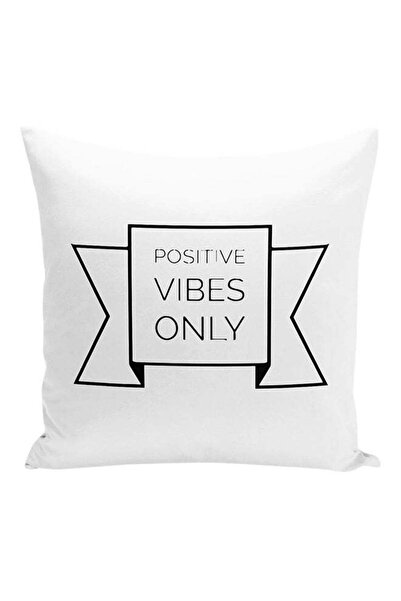 Generic Positive Vibes Only Decorative Pillow White/Black 16x16inch