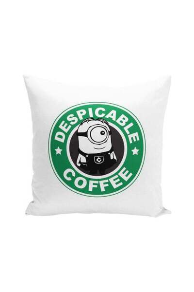 Generic Despicable Coffee Printed Decorative Pillow White/Green/Black 16x16inch