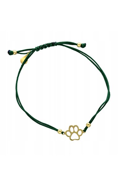 NO BRAND Brățară șnur cu lăbuță de câine, verde, placată cu aur
