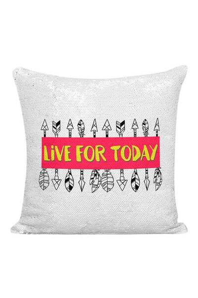 Generic Live For Today Sequined Pillow Silver/Yellow/Pink 16x16inch