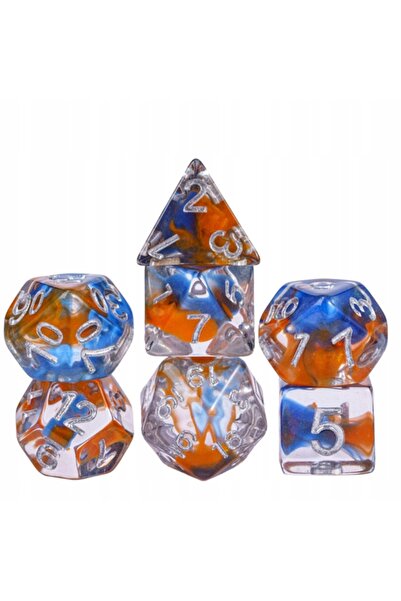 NO BRAND Set de 7 zaruri transparente portocalii albastre D20 K20 RPG D&D MTG...
