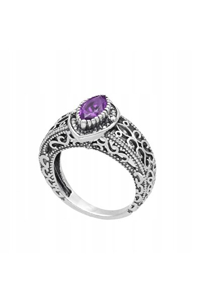 NO BRAND Inel în formă de lacrimă cu oxid de zirconiu violet, oxidat argintiu...