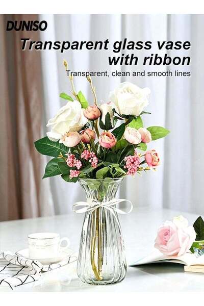 Generic Clear Glass Flower Vases,Waist Glass Vase with Ribbon,Tall Vase Glass...