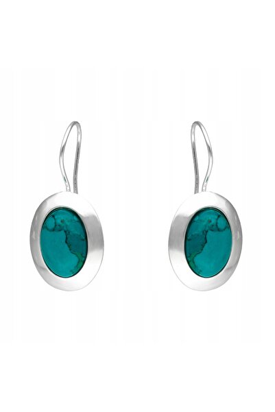 NO BRAND Cercei ovali cu chrysocolla din argint