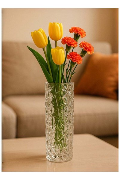 Generic Glass Vase, Large Decorative Flower Vase with Cracked Texture for Wed...