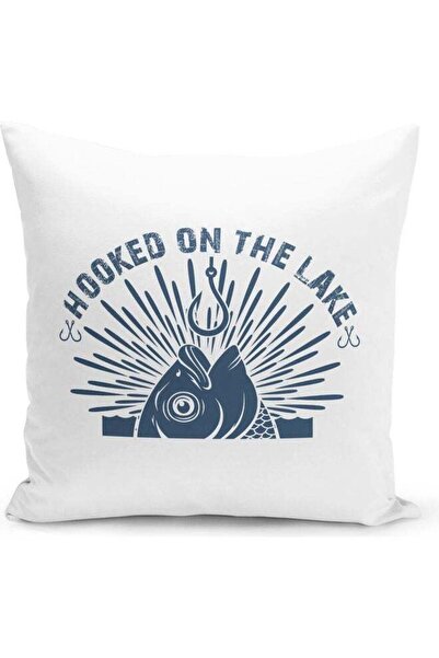 Generic Hooked On The Lake Design Decorative Pillow White/Blue