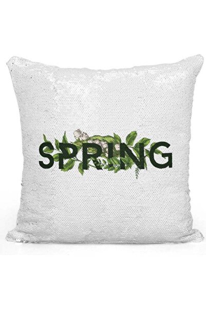 Generic Spring Day Themed Sequin Decorative Throw Pillow White/Silver/Green 4...