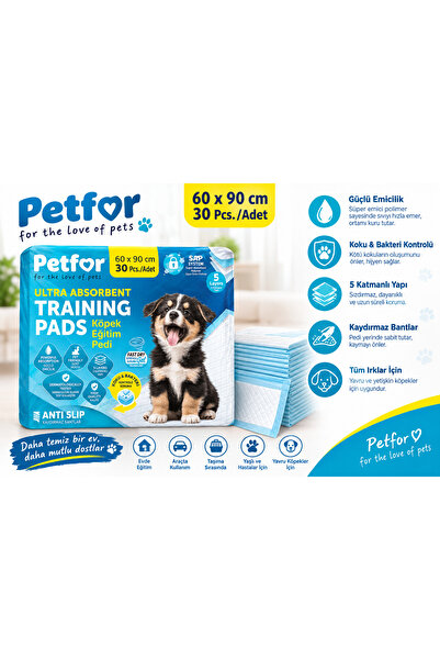 Ultra Emici Köpek Eğitim Pedi 60x90 cm 30'lu Paket | Kaydırmaz Bantlı Feromonlu Çiş Pedi