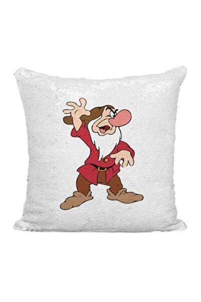 Generic Angry Dwarf Printed Sequined Pillow Silver/White/Red 16x16inch
