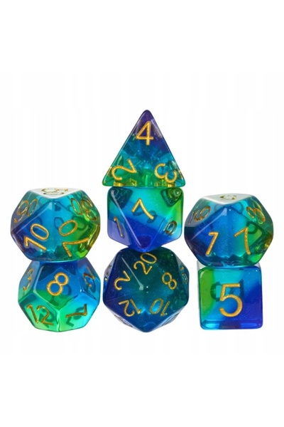 NO BRAND Set de 7 zaruri Albastru Verde Mov Auriu D4-20 K20 RPG D&D MTG BG3