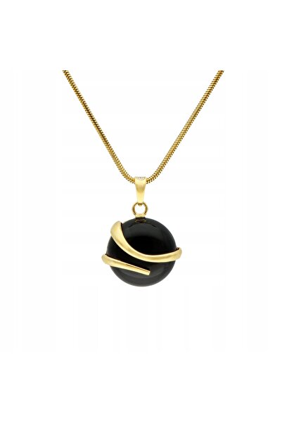 NO BRAND Pandantiv din argint placat cu aur cu onix natural - Design elegant ...
