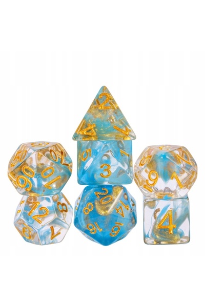 NO BRAND Set de zaruri D20 K20 RPG D&D MTG, 7 bucăți, albastru transparent cu...