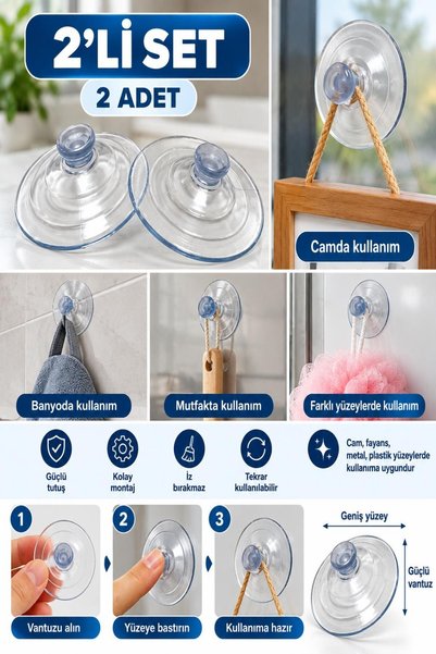 Hyd Çok Amaçlı Kullanıma Uygun Vantuz 2'li Set