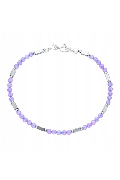 NO BRAND Brățară cu zirconiu violet și hematit, argintie