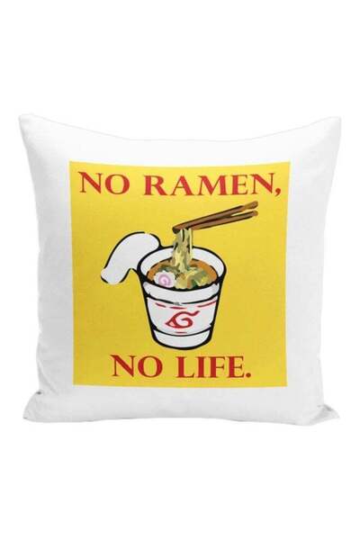 Generic No Ramen No Life Printed Decorative Pillow White/Yellow/Red 16x16inch