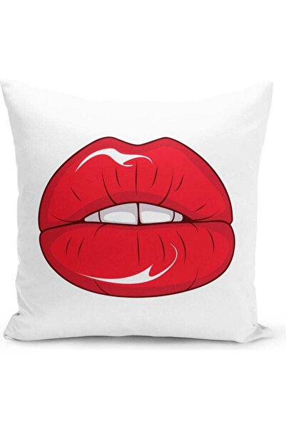 Generic Lips Realistic Printed Decorative Pillow White/Red