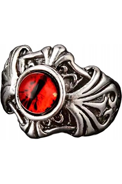 NO BRAND Inel sigilar cu bestie dragon cu ochi roșii, argintiu, mărime reglab...